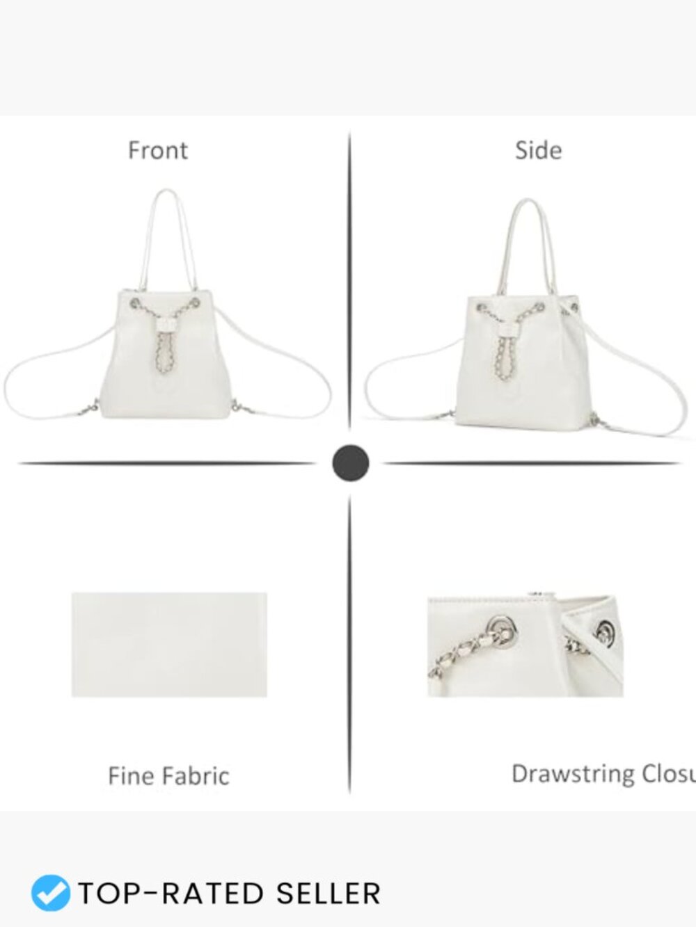 Vegan Leather Drawstring Bucket Bag Tote 2 Straps Crossbody Handbag - Picture 5 of 5